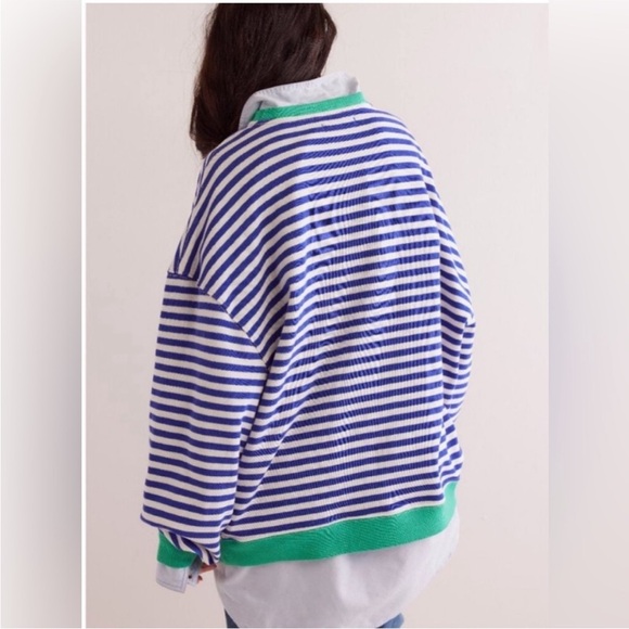 NEW Free People Classic Striped Oversized Crewneck Sand dollar combo - Picture 2 of 3